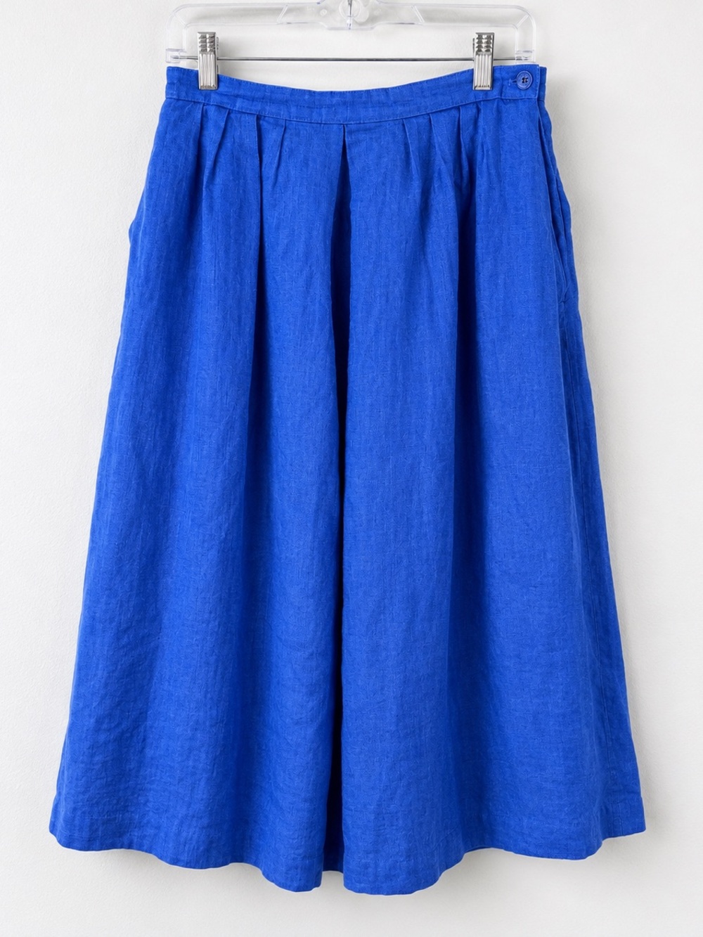 Vintage Integral Vibrant Blue Linen Midi Skirt Made in Japan Size 28' Waist